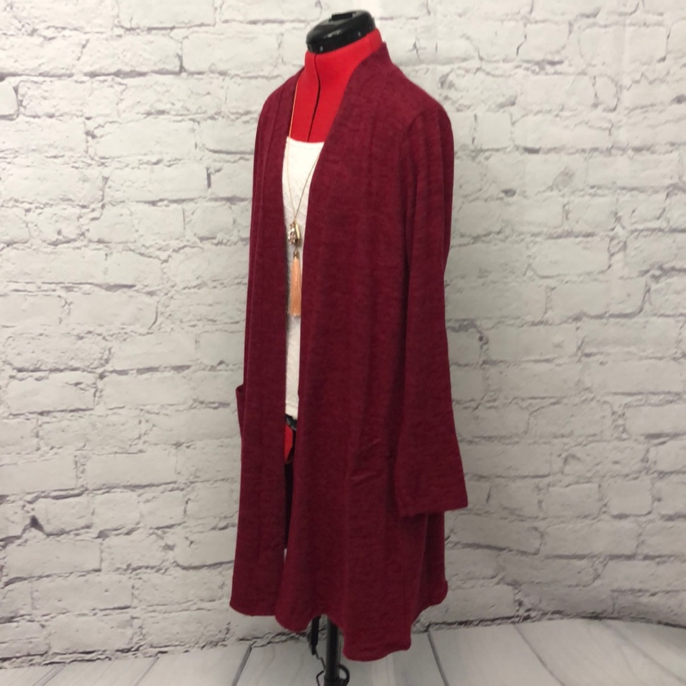 Long Duster Cozy Cardigan with Pockets in Red - Picture 7 of 10